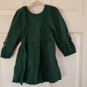 Green Kids Dress with Floral Embroidery